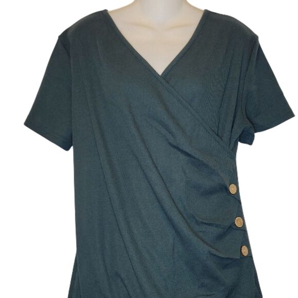 Green Love2Mi Waffle Knit Short Sleeve Faux Wrap Top - NWT - Picture 6 of 10